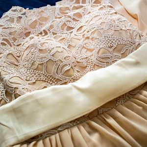 Scoop Long Wedding Gown With Lace Bodice and Belt